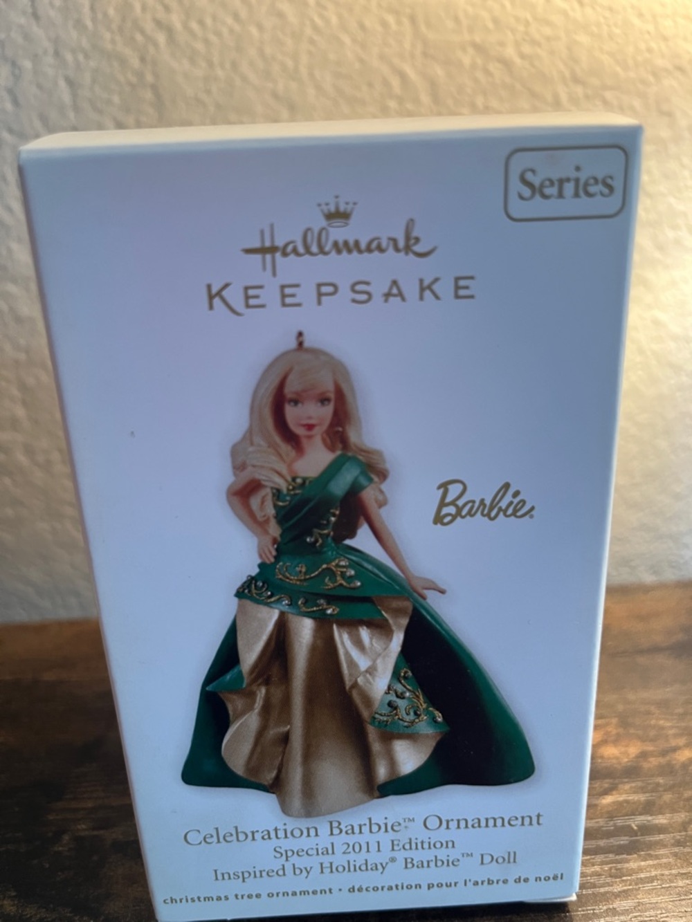 Hallmark Barbie Ornament in Green and Gold Festive Gown